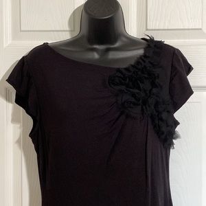 Tribal Black Short Sleeve Top With Ruffle Accents Sz M